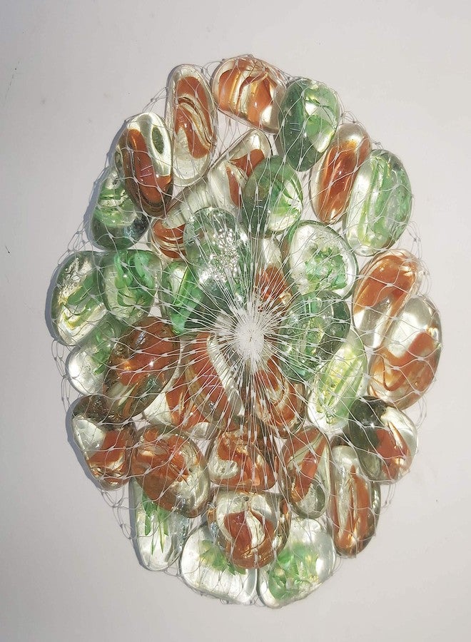 PPJ ®- Glass Stone Pebbles (Half Round Shape) for Aquarium/Home/Garden Table/Vase Fillers/Garden Decoration/Pots Multi Purpose Original & Natural Agate Raw Rough Stone - 2 cm (Crystal, Green Orrange) - Image 1